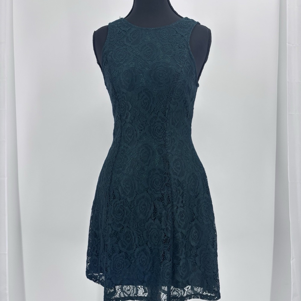 Fit And Flare XS Emerald Green Lace Coquette Girl  Fairycore Feminine Mini Dress